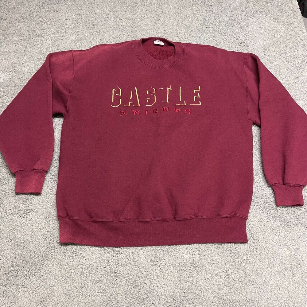 Vintage Castle Knight Sweater Adult XL Red College House Pullover Sweatshirt